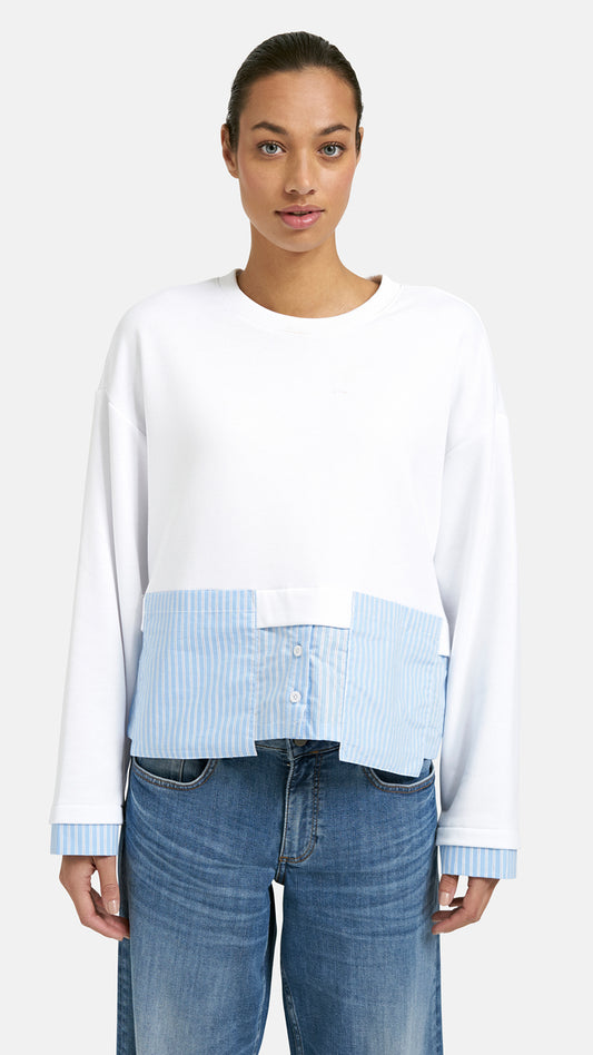 Pinstripe shirt-tails layered sweatshirt | White | by Smith & Soul