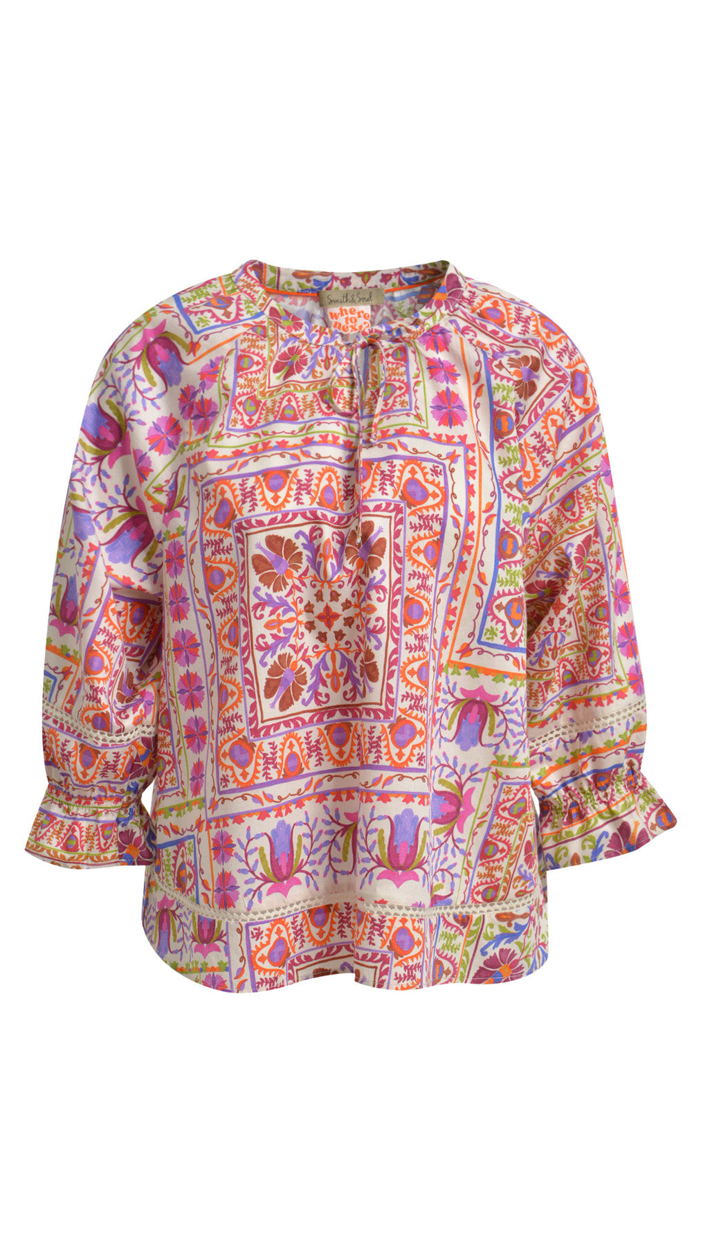 Raglan v-neck boho blouse | Lilac Print | by Smith & Soul