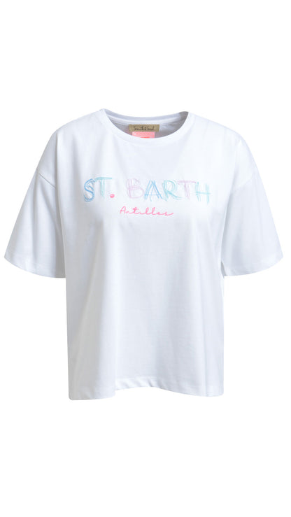 'St Barth' stitched cotton t-shirt| White | by Smith & Soul