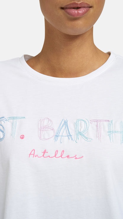 'St Barth' stitched cotton t-shirt| White | by Smith & Soul