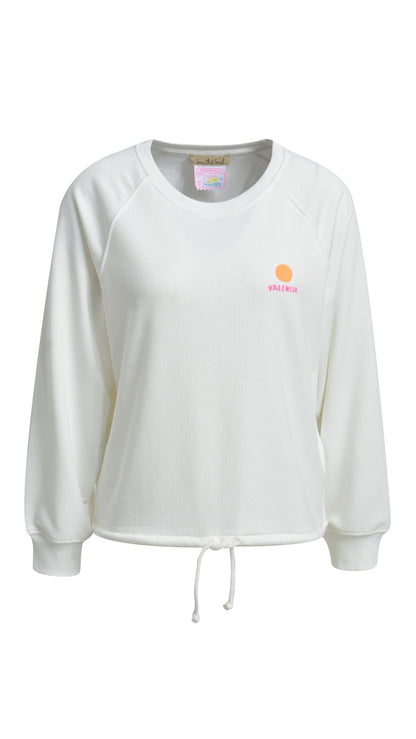 Slogan & printed drawstring sweatshirt | Off-white | by Smith & Soul