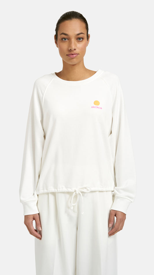 Slogan & printed drawstring sweatshirt | Off-white | by Smith & Soul