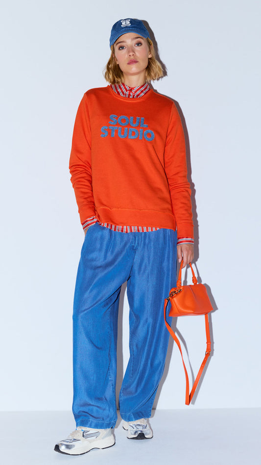 Denim patch sweatshirt | Mandarin red | by Smith & Soul | new! Jan-26