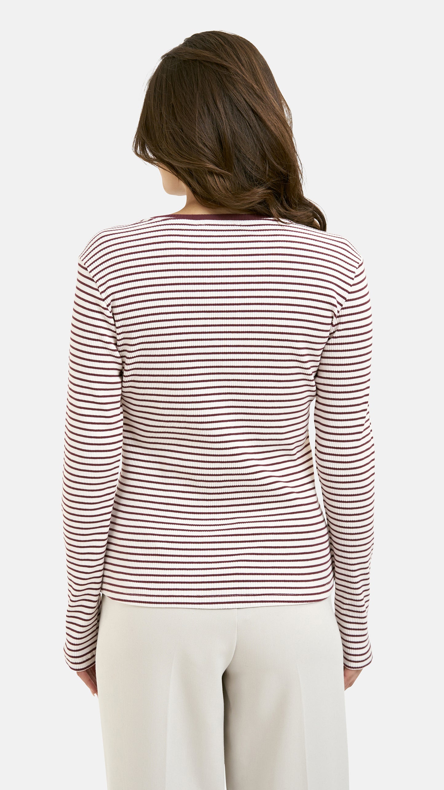 Rib longsleeve striped top | Bordeaux | by Smith & Soul