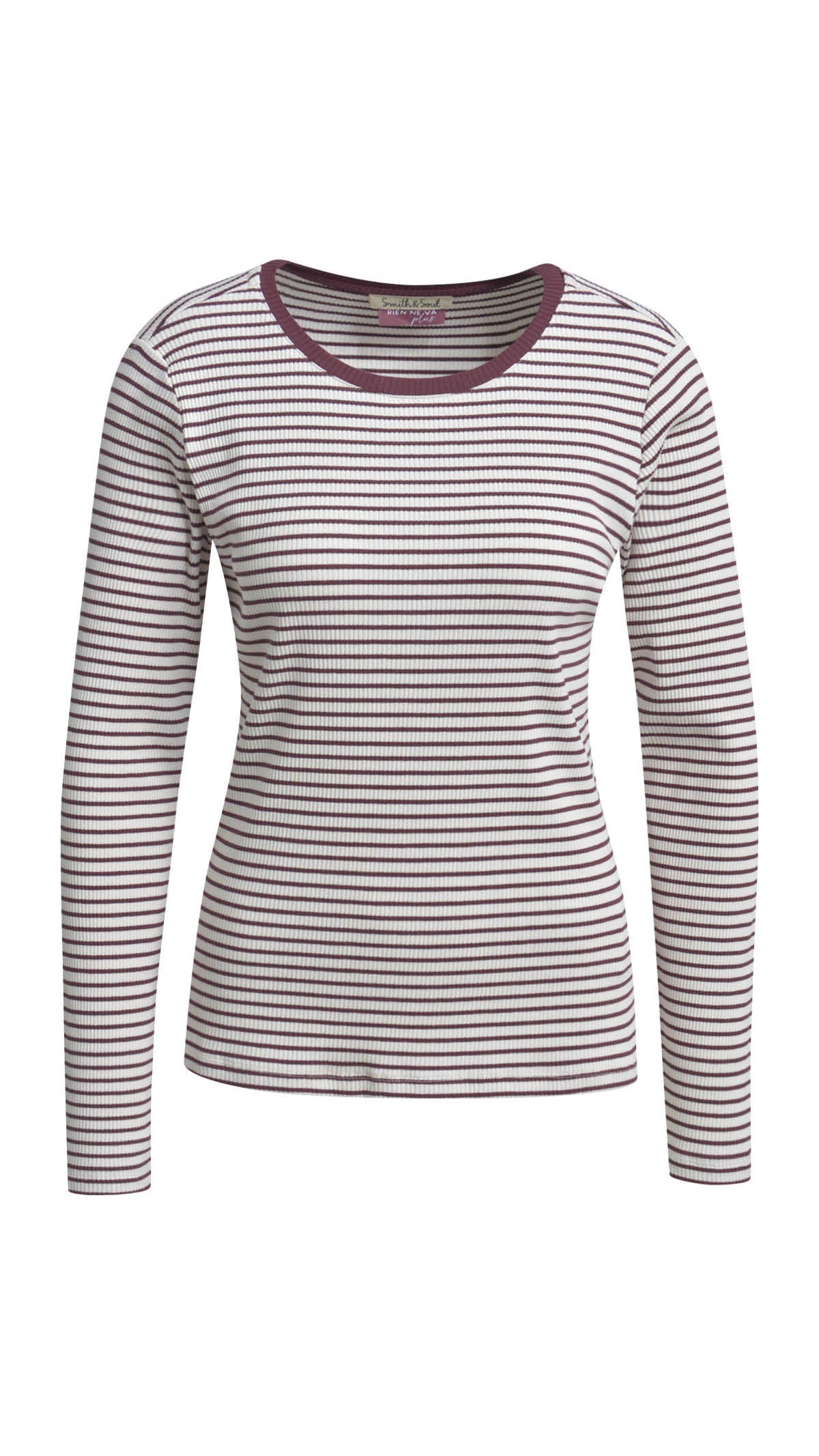 Rib longsleeve striped top | Bordeaux | by Smith & Soul