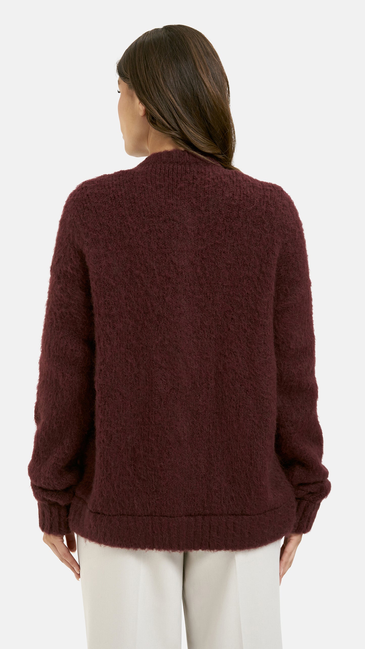 Hairy knit button-up cardigan | Bordeaux | by Smith & Soul
