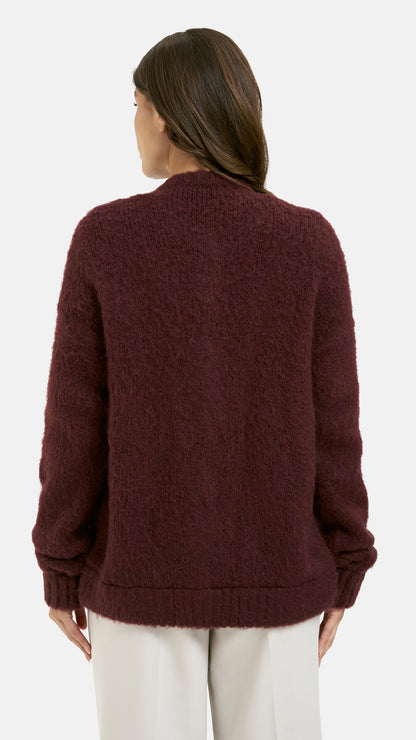 Hairy knit button-up cardigan | Bordeaux | by Smith & Soul