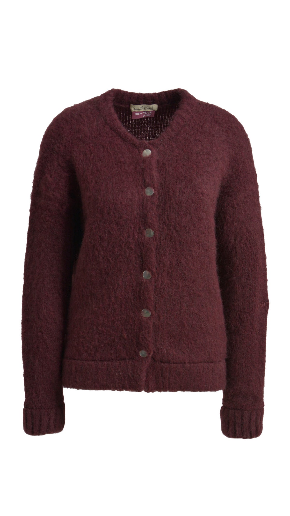 Hairy knit button-up cardigan | Bordeaux | by Smith & Soul