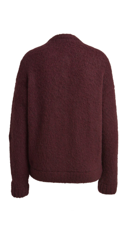 Hairy knit button-up cardigan | Bordeaux | by Smith & Soul