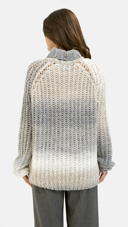 Gradient high-collar raglan pullover | Dark grey print | by Smith & Soul