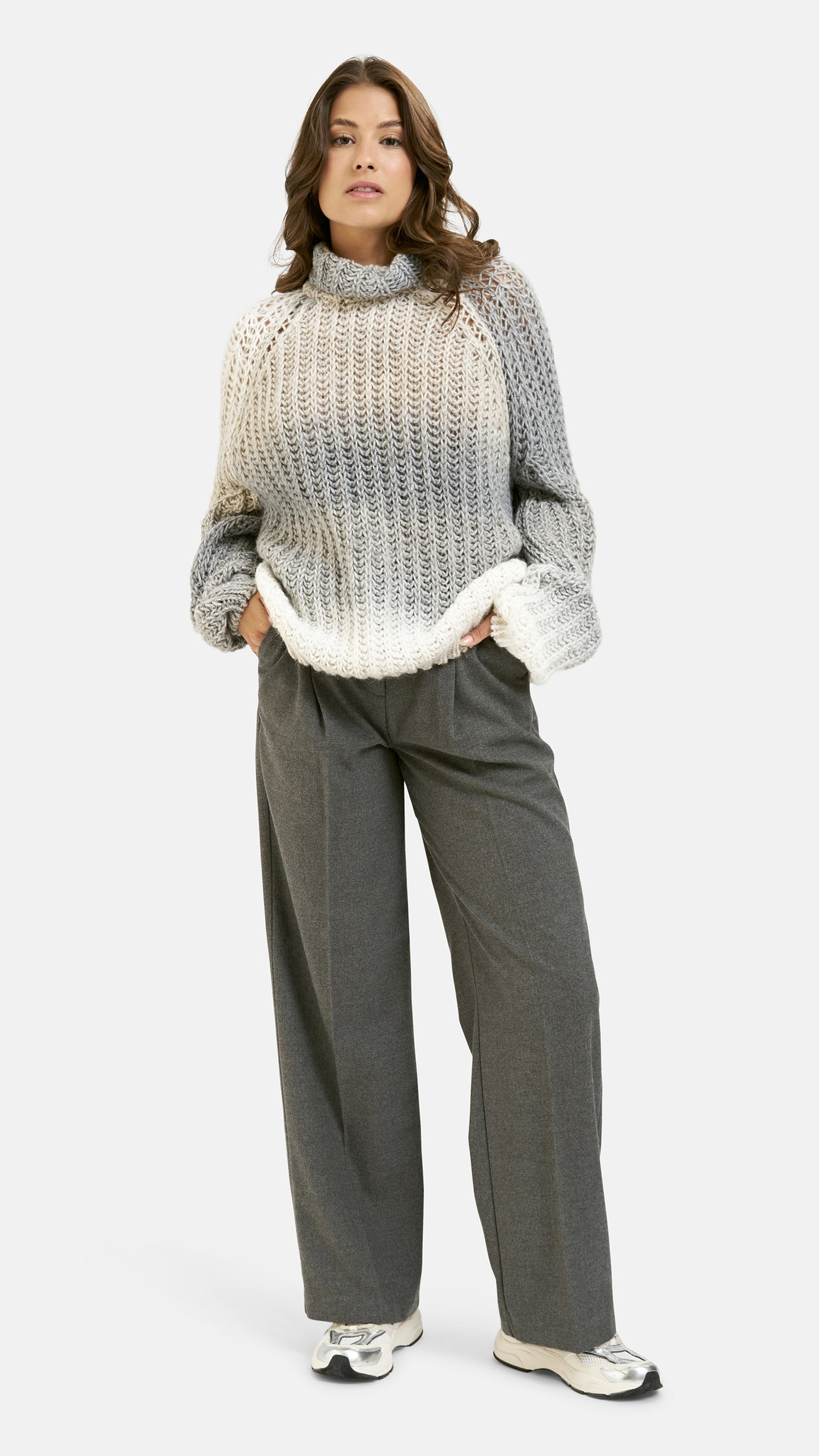 Gradient high-collar raglan pullover | Dark grey print | by Smith & Soul