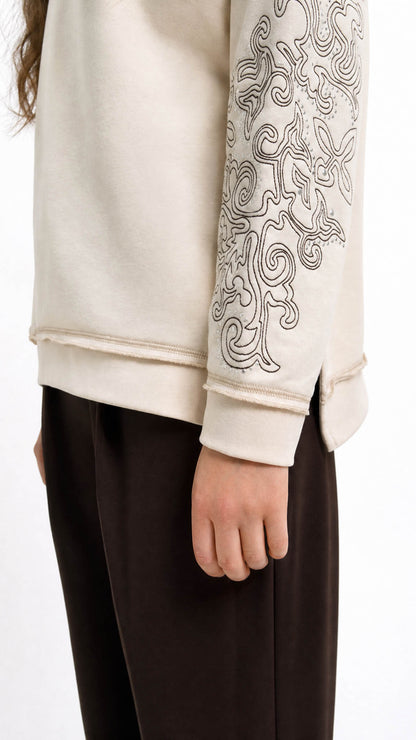 Embroidered sleeve exposed seam sweatshirt | Oat Milk | by Smith & Soul