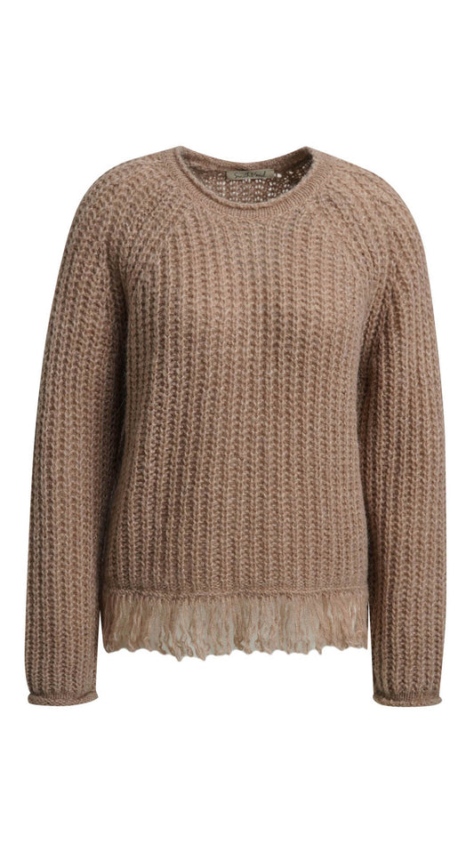 Fringe trimmed fluffy knitted jumper | Toffee | by Smith & Soul