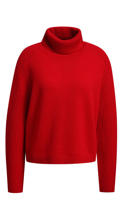 Ribbed sleeve luxe rollneck jumper | Red | by Smith & Soul