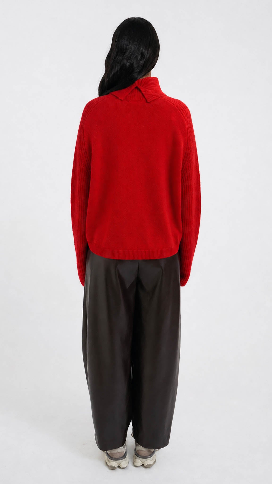 Ribbed sleeve luxe rollneck jumper | Red | by Smith & Soul