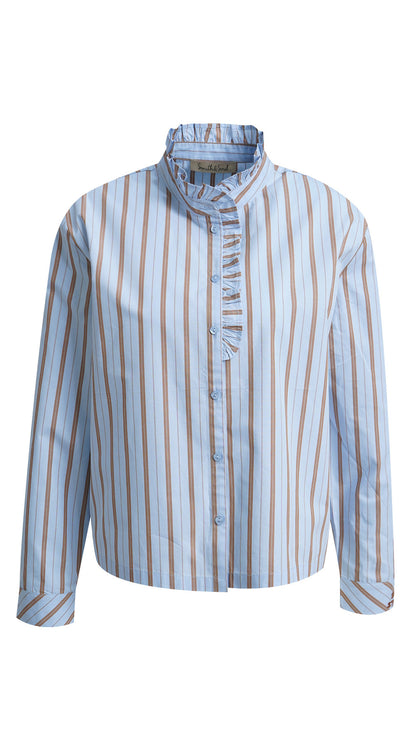 Striped ruffle shirt | Light Blue/Toffee | by Smith & Soul