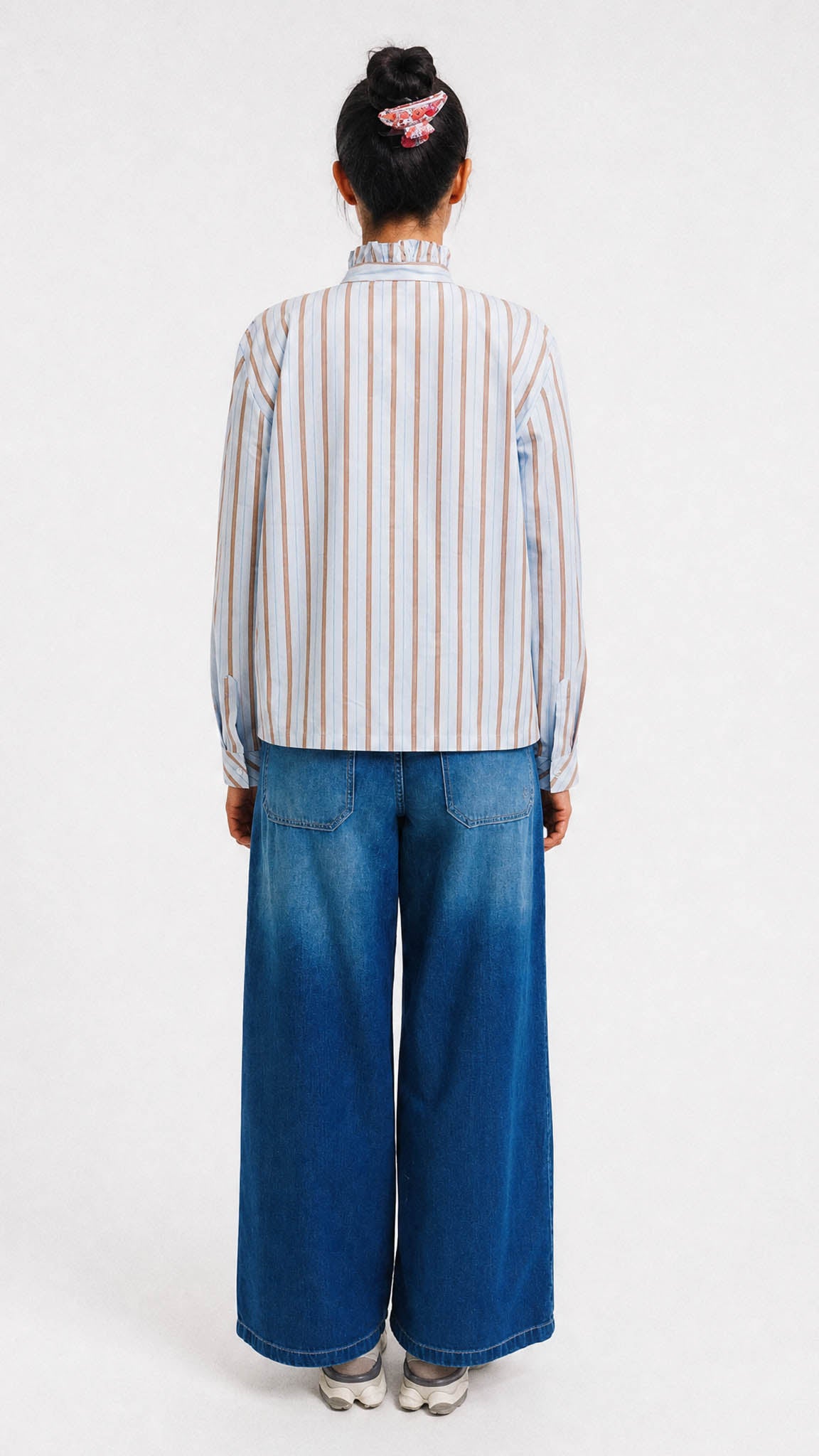 Striped ruffle shirt | Light Blue/Toffee | by Smith & Soul
