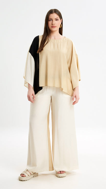 Block contrast wide sleeve top | Beige | by Mat