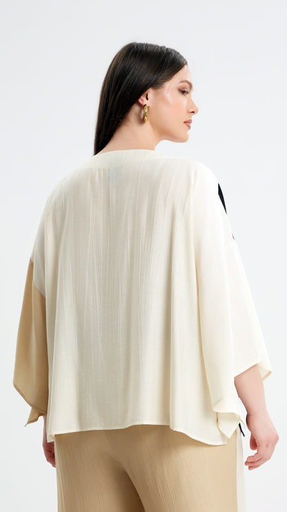 Block contrast wide sleeve top | Beige | by Mat