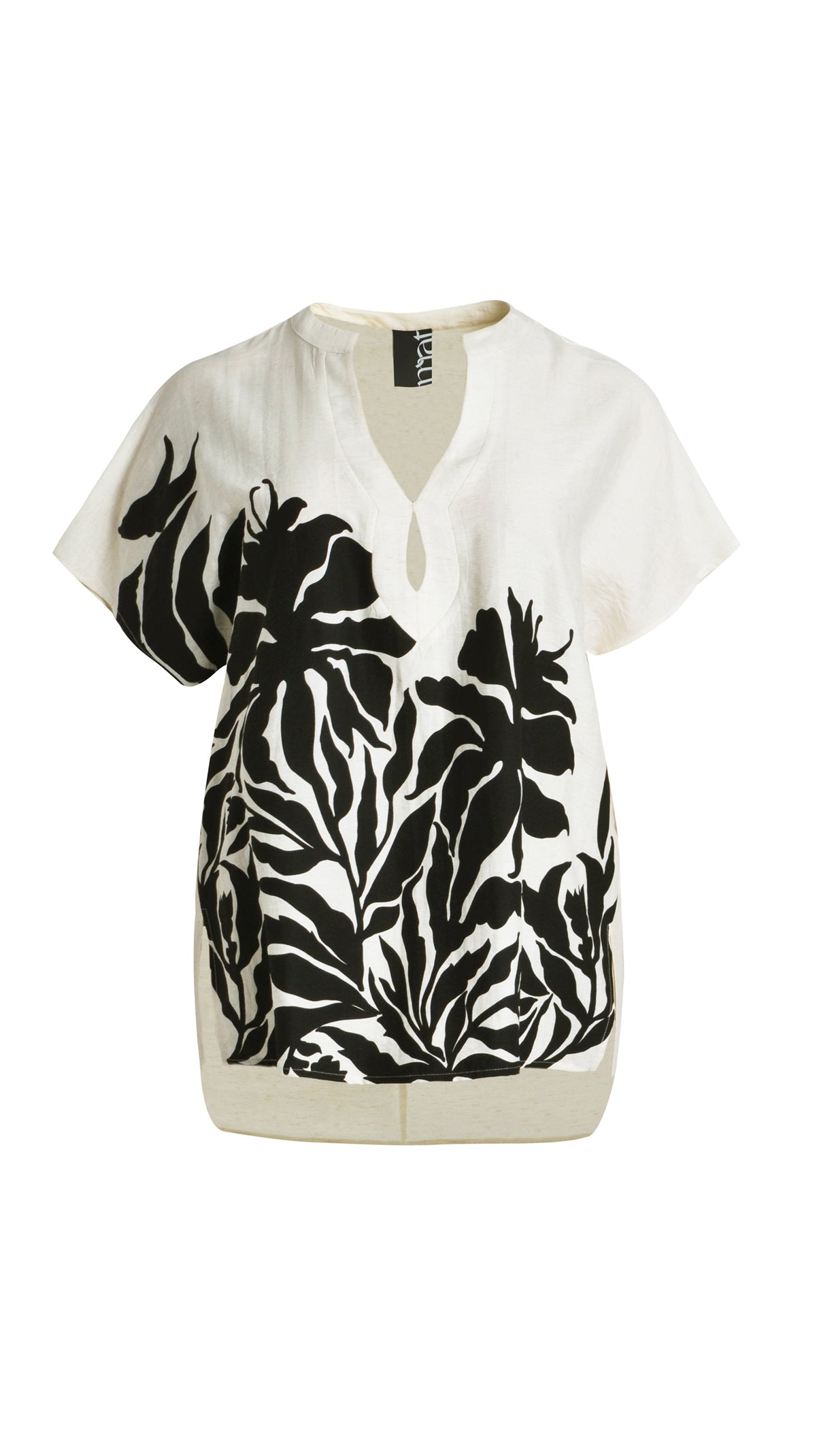 Botanical print keyhole v-neck top | Natural | by Mat