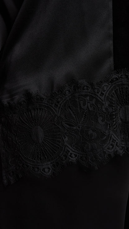 Satin & velvet lace trimmed v-neck top | Black | by Mat