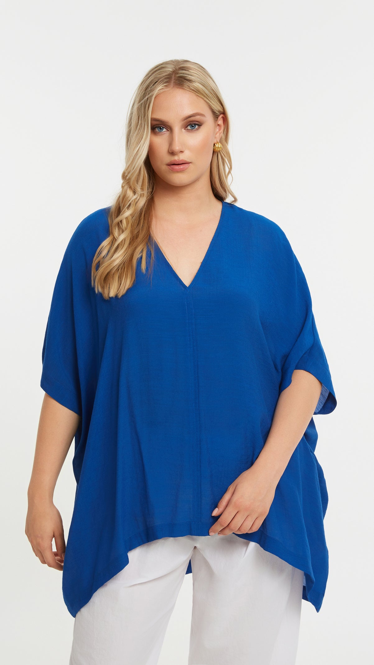 Oversized v-neck dipped sides top | Royal Blue | by Mat