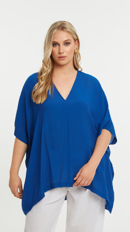 Oversized v-neck dipped sides top | Royal Blue | by Mat