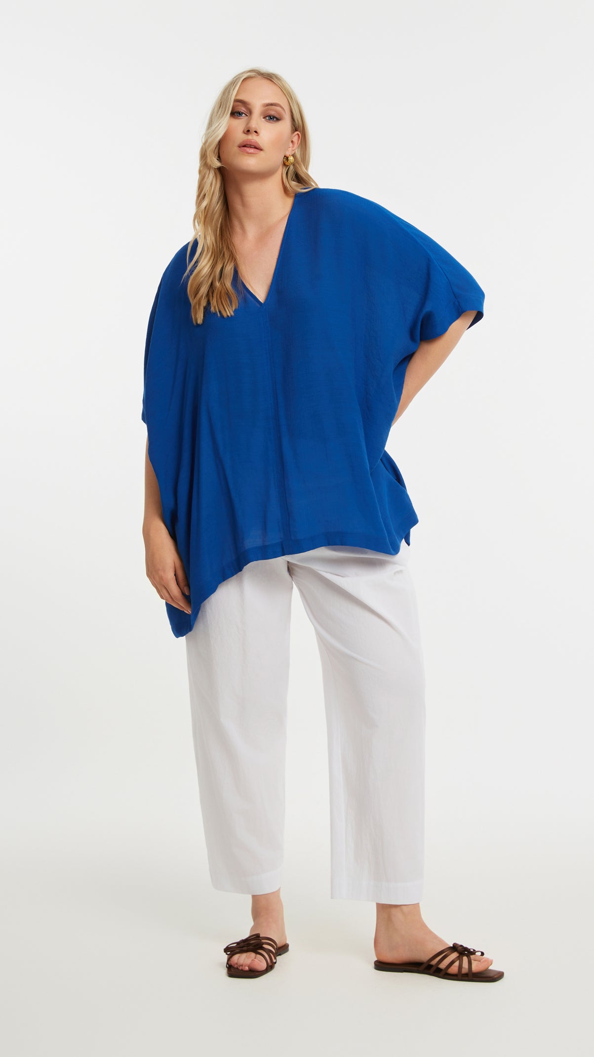 Oversized v-neck dipped sides top | Royal Blue | by Mat