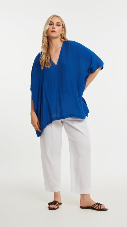 Oversized v-neck dipped sides top | Royal Blue | by Mat