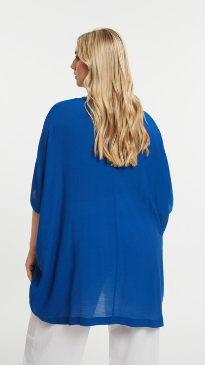 Oversized v-neck dipped sides top | Royal Blue | by Mat