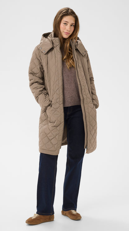 Hooded quilted midi coat | Taupe | by Cream