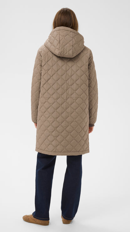 Hooded quilted midi coat | Taupe | by Cream