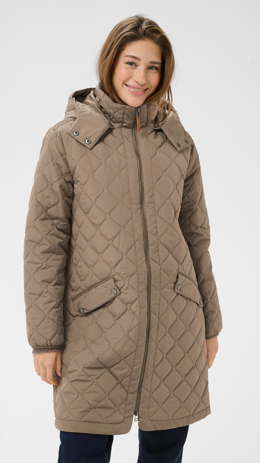 Hooded quilted midi coat | Taupe | by Cream