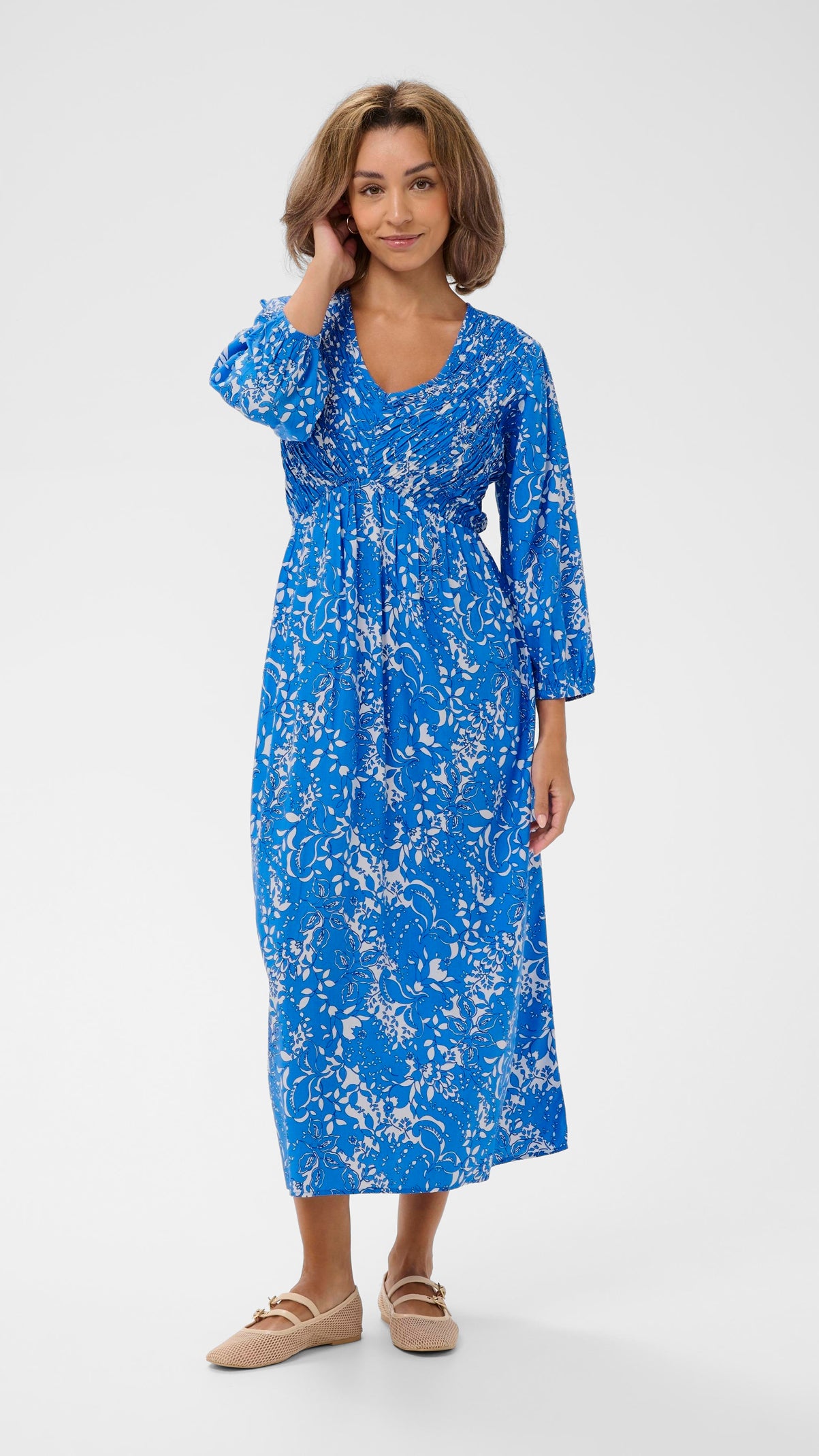 Floral print shirred bust v-neck dress | 2 Colours | by Cream
