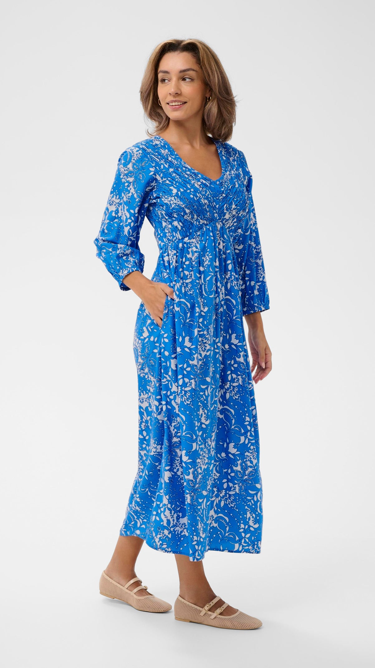Floral print shirred bust v-neck dress | 2 Colours | by Cream