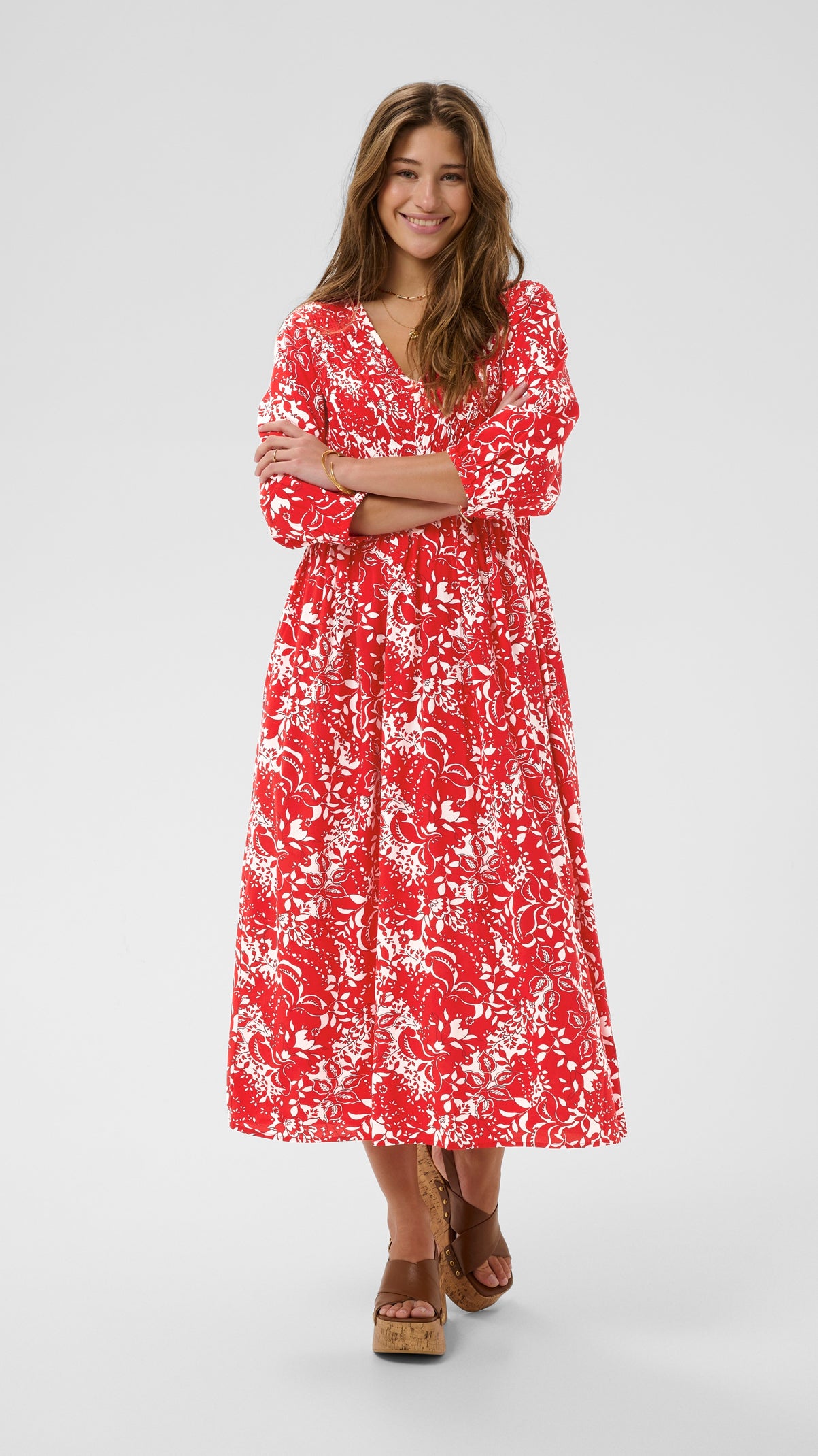 Floral print shirred bust v-neck dress | 2 Colours | by Cream