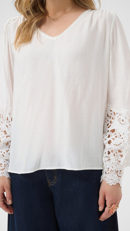 Lace sleeve v-neck blouse | Snow White | by Cream