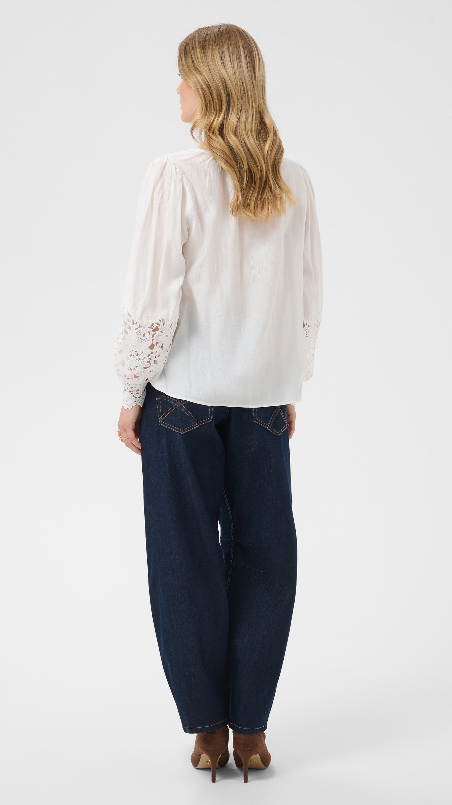 Lace sleeve v-neck blouse | Snow White | by Cream
