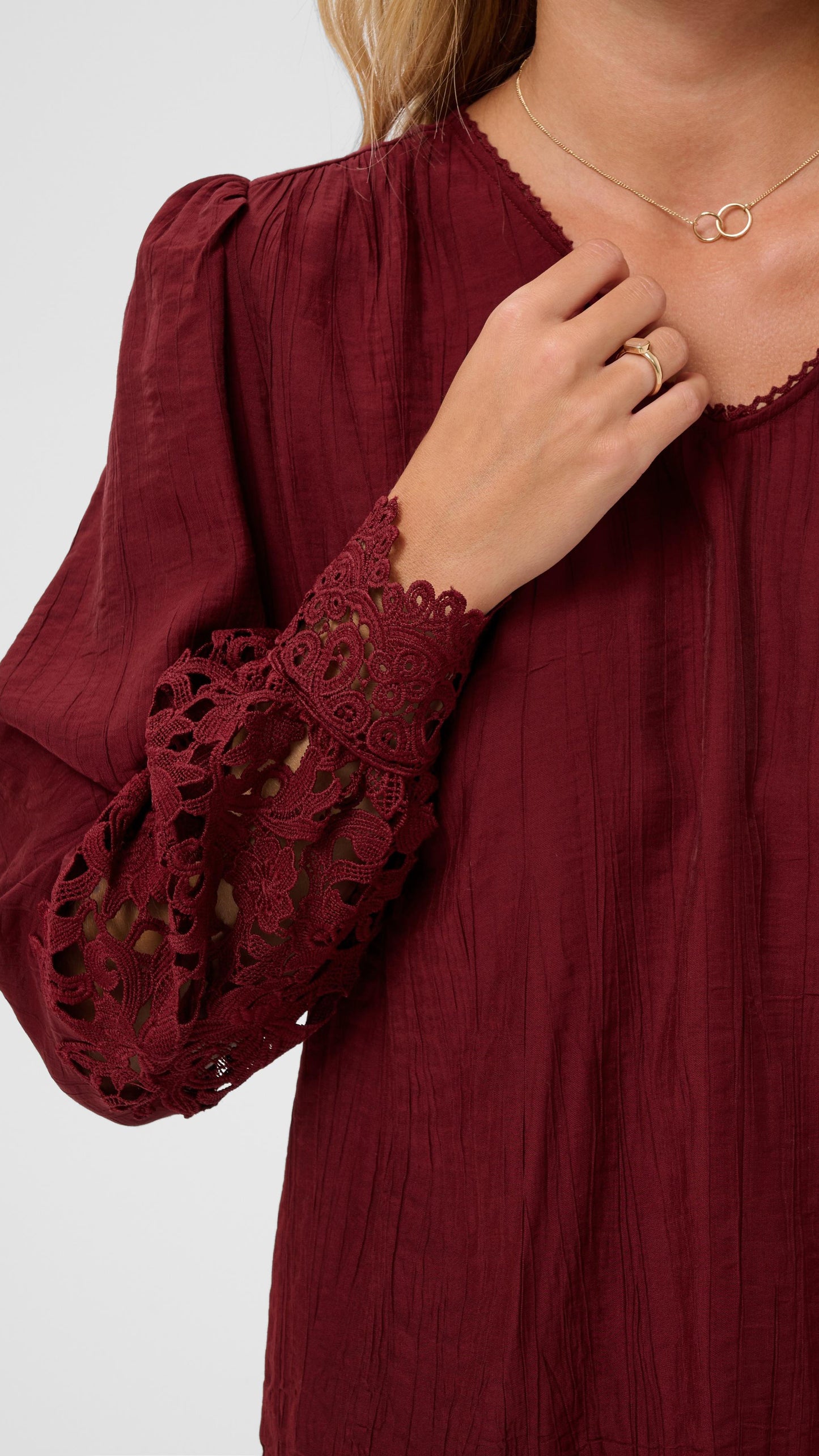 Lace sleeve v-neck blouse | Cabernet | by Cream