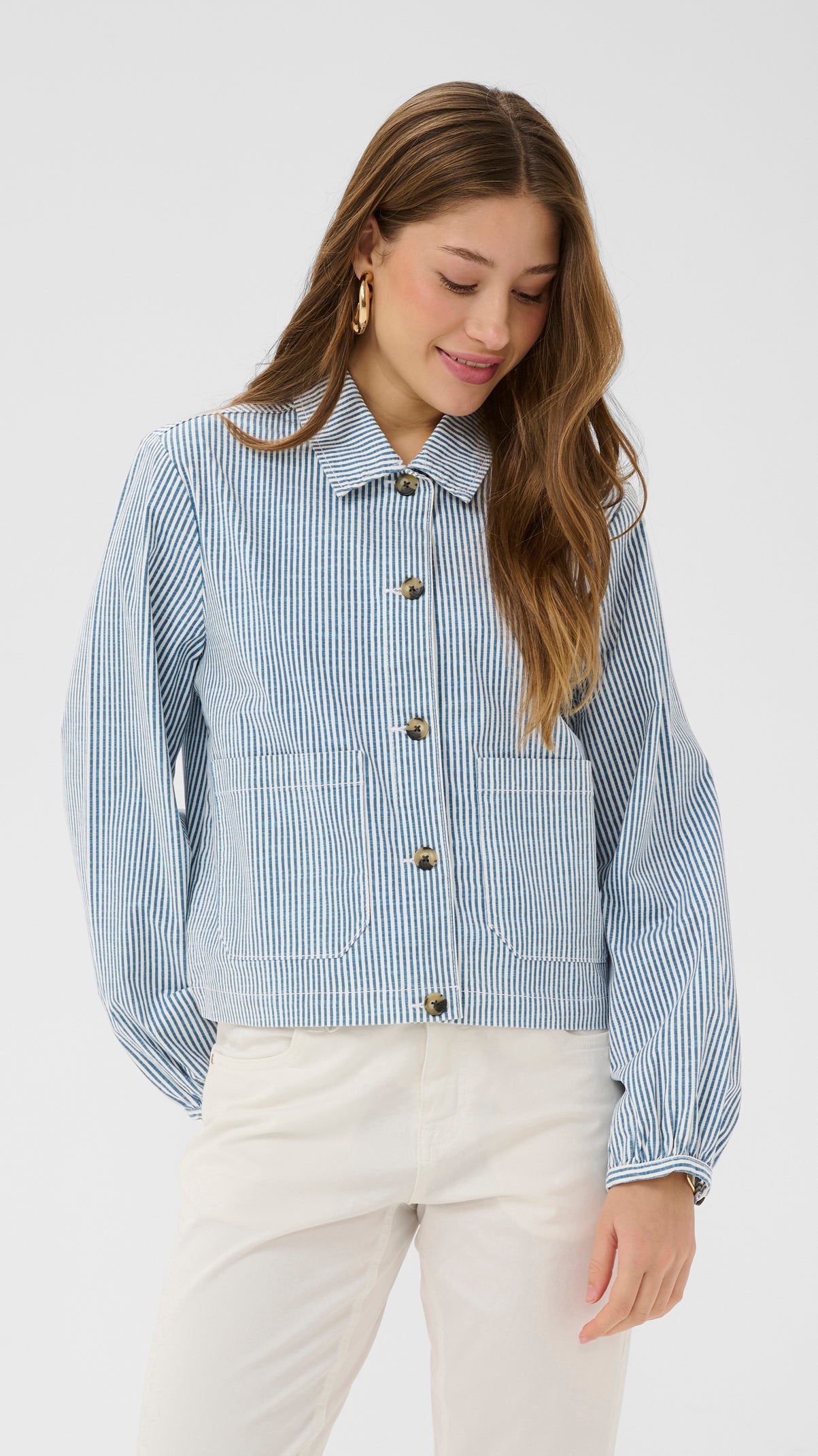 Pinstripe patch pocket jacket | Blue/White | by Cream