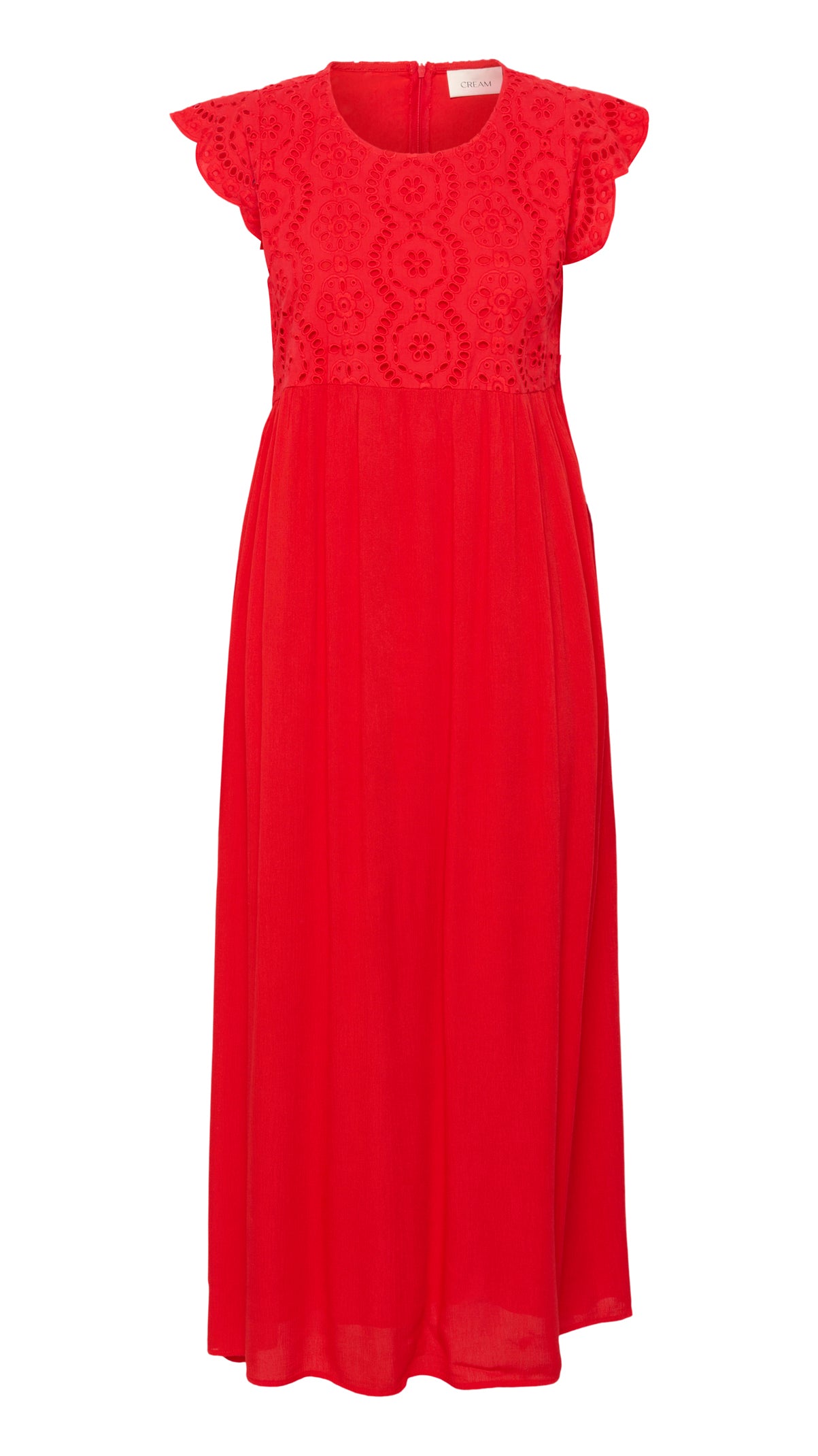 Cap sleeve embroidery anglaise dress | Red | by Cream