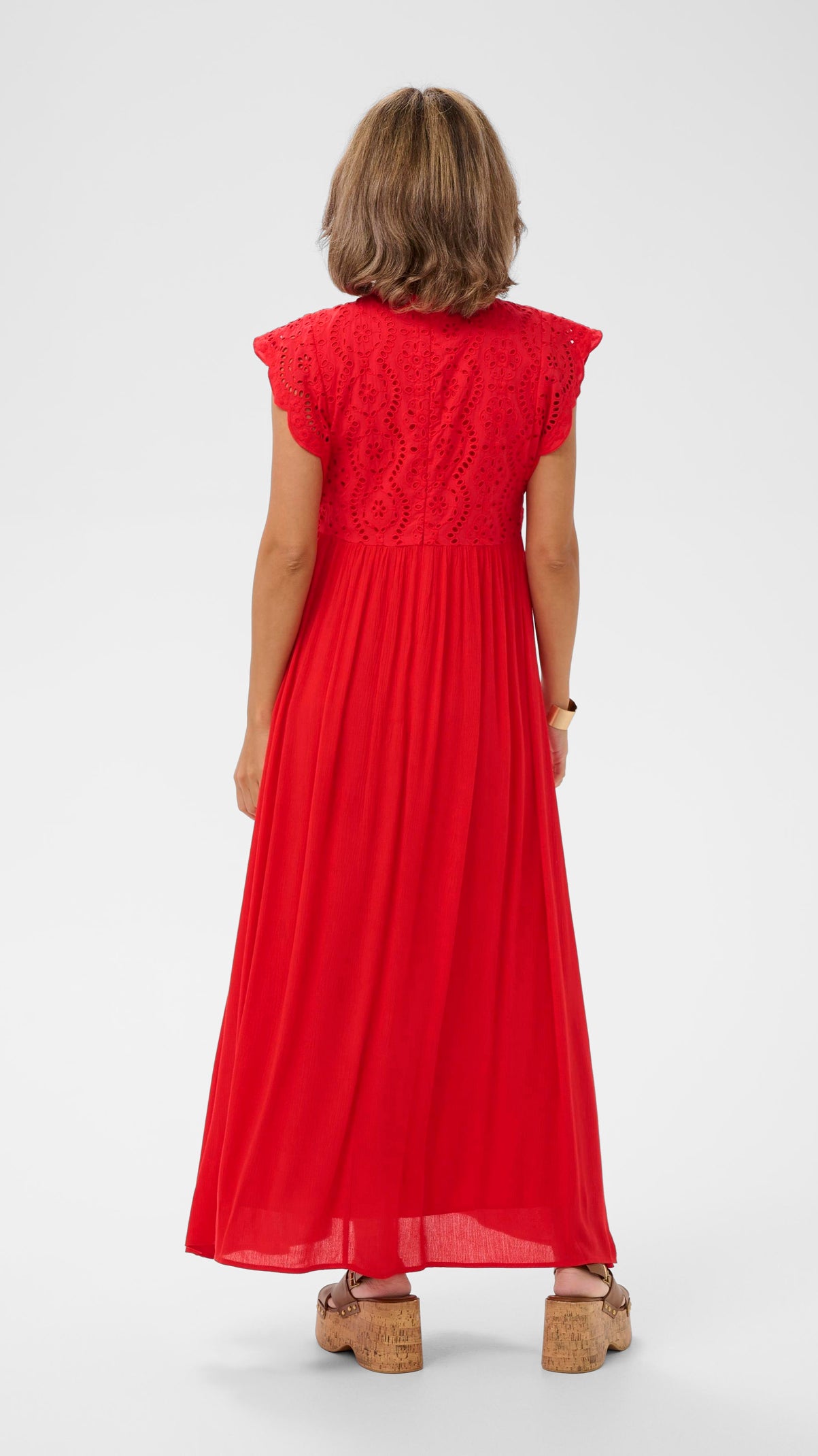 Cap sleeve embroidery anglaise dress | Red | by Cream
