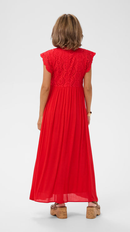 Cap sleeve embroidery anglaise dress | Red | by Cream