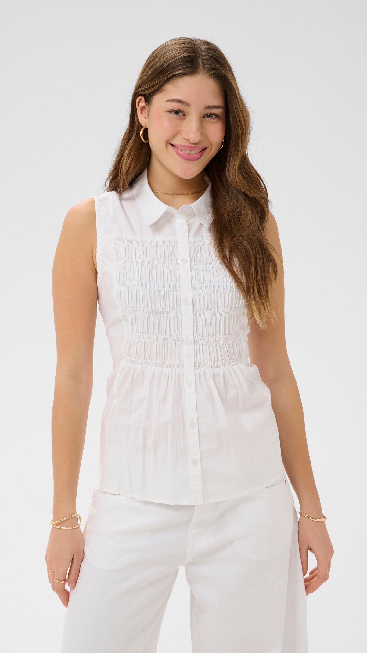 Cotton mix shirred bust sleeveless shirt | 2 Colours | by Cream