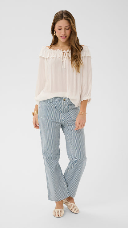 Pinstripe patch pocket 7/8 trousers | Blue/White | by Cream
