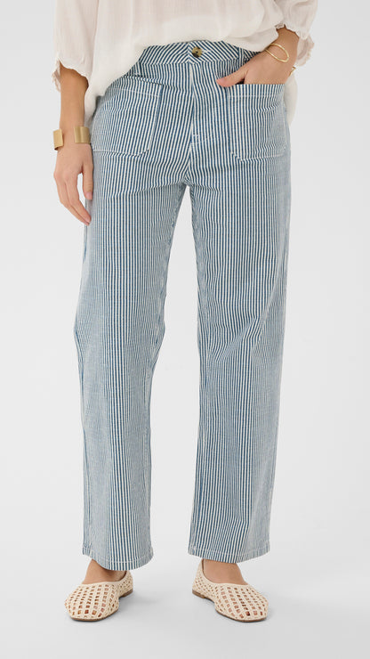 Pinstripe patch pocket 7/8 trousers | Blue/White | by Cream