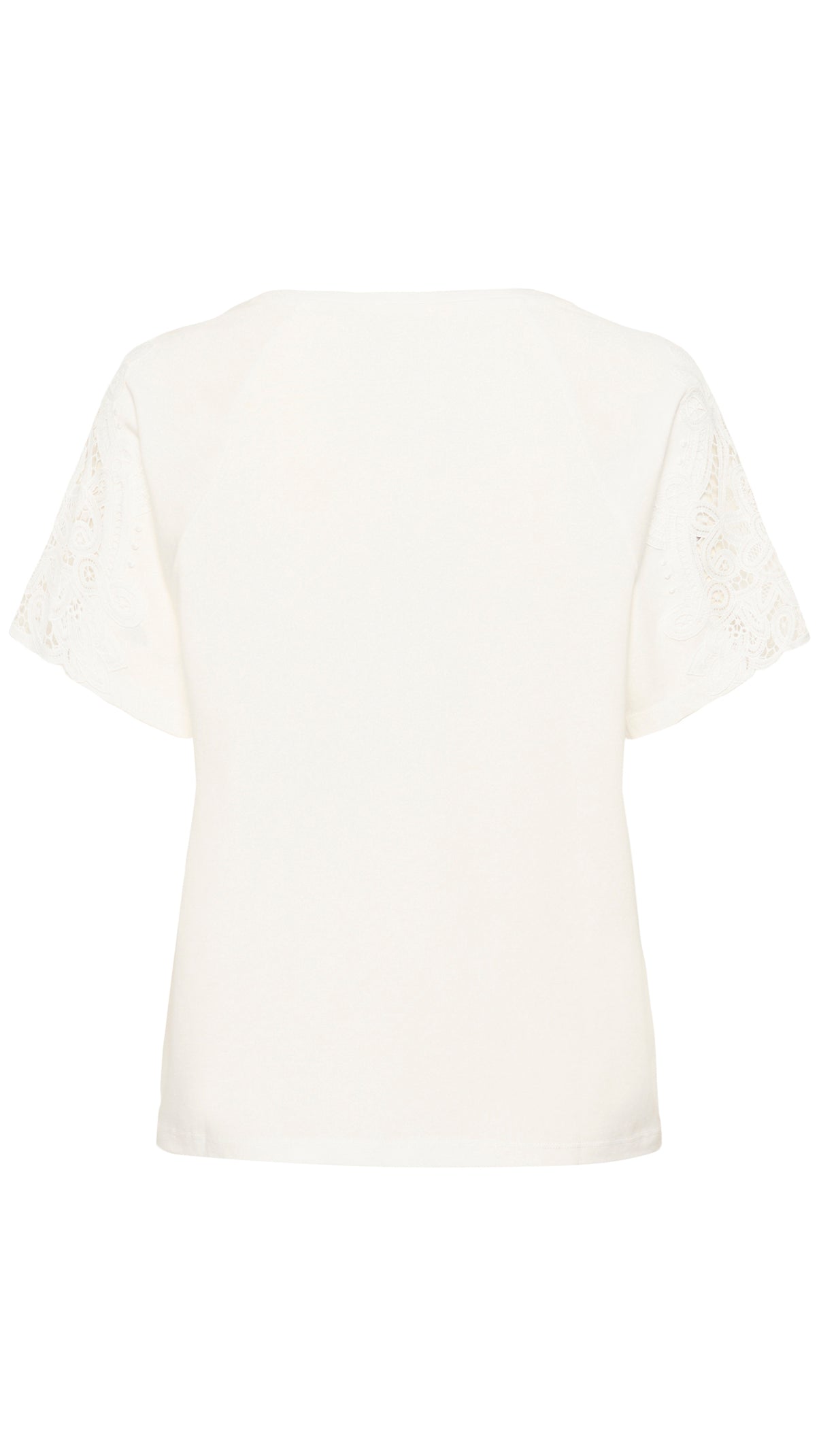 Crochet sleeve v-neck cotton mix t-shirt | White | by Cream