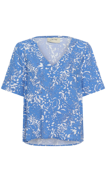 Floral print v-neck blouse | Blue | by Cream
