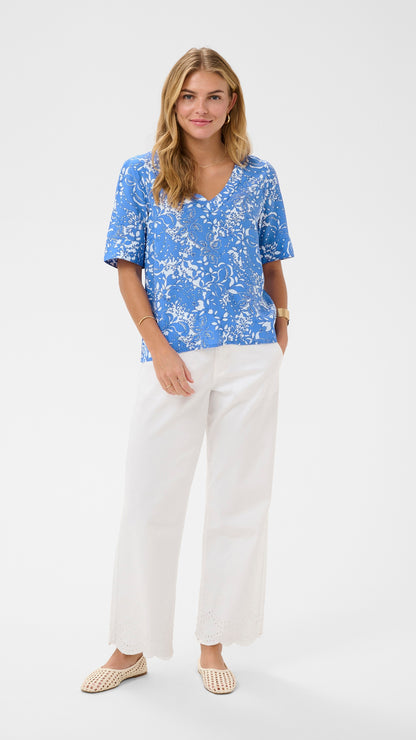 Floral print v-neck blouse | Blue | by Cream