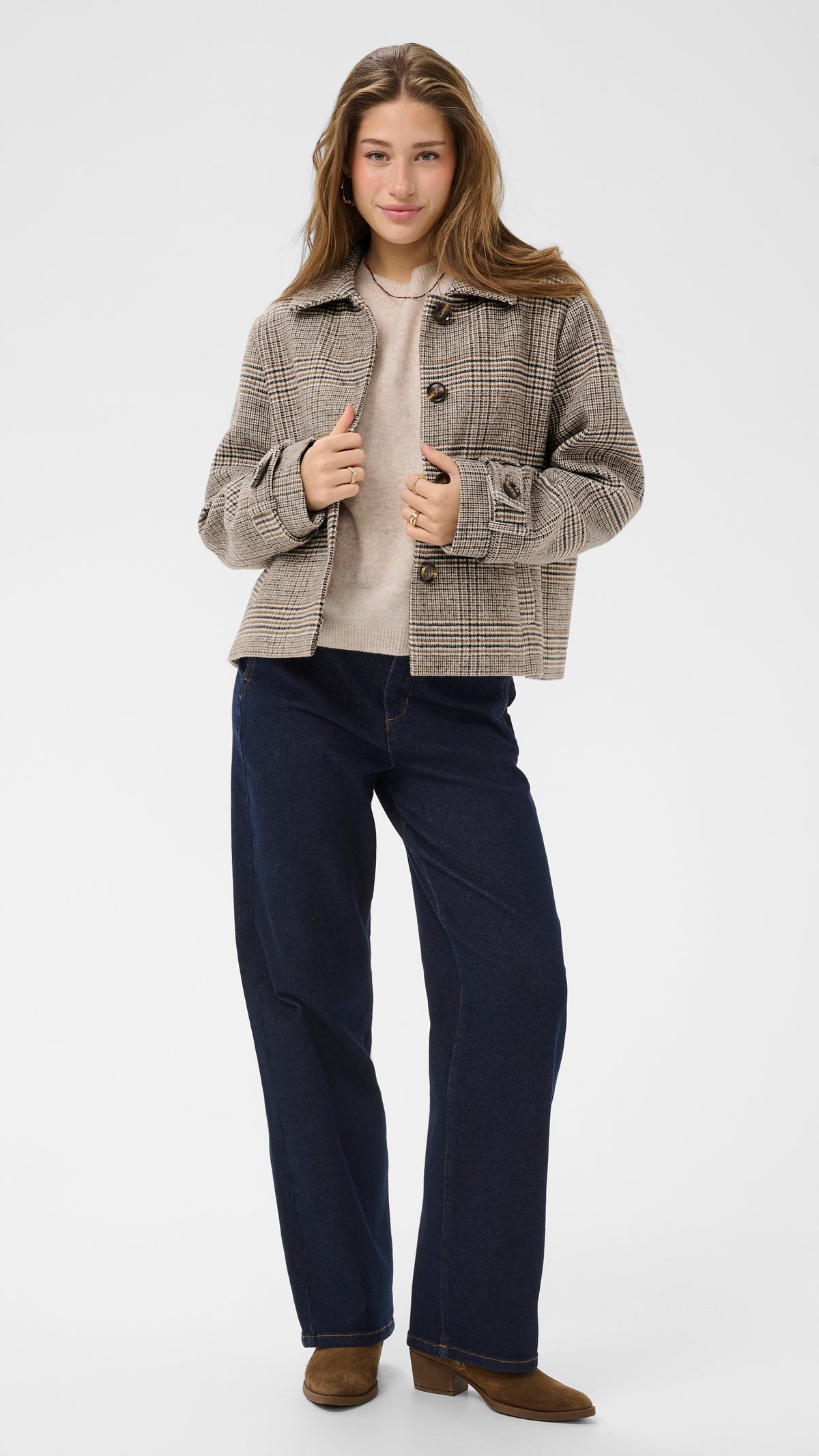 Check cropped trench jacket | by Cream